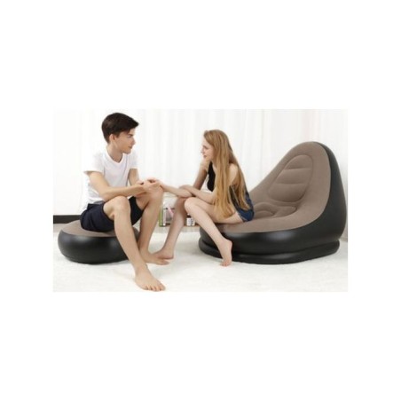gonflable floqué unique canapé paresseux canapé-lit siesta chaise longue avec repose-pieds