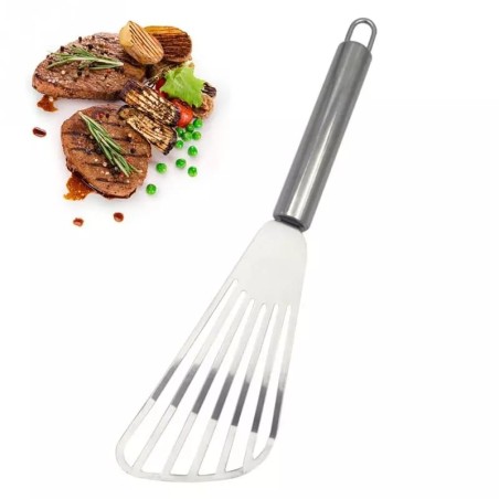 Spatule à poisson en acier inoxydable, lame en métal avec manche en bois, ustensiles de réglage du poisson pour outil de cuisine