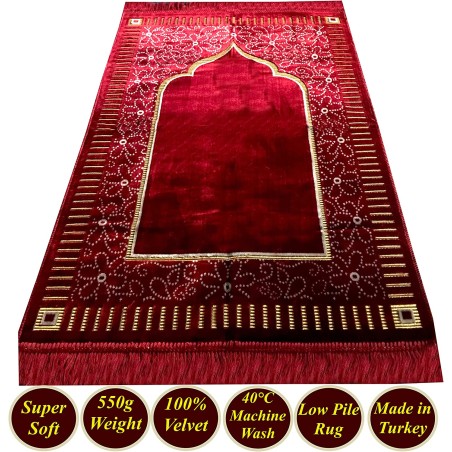 Tapis de prière en velours (540 g) | Tapis de prière musulmane | Taille : 110 x 65 cm - Fabriqué en Turquie