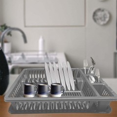 Egouttoir à vaisselle en plastique pour évier de cuisine (45,5 x 35 x 8 cm, gris)