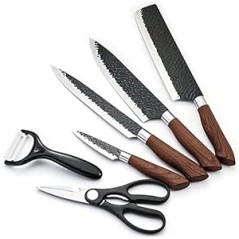 Ensemble de 6 couteaux de cuisine forgés à la main, ciseaux éplucheur en céramique, Chef, couteau d'office en cadeau
