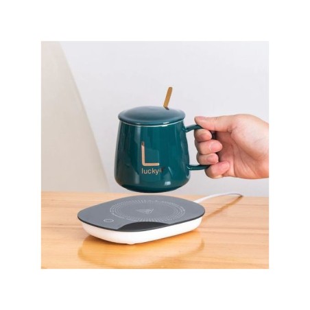 Ensemble Petit Déjeuner - Mug + sous tasse en céramique, une cuillère élégante, et une plaque électrique