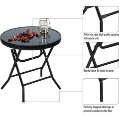 Table d'appoint, ronde, pliable, en verre et métal, petite table de balcon, résistante aux intempéries, facile à entretenir