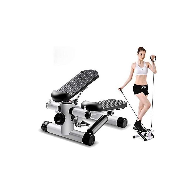 Stepper 2 en 1 Mini Stepper avec écran Multifonctions et Cordes Élastiques, Poids supporté jusqu'à 100kg