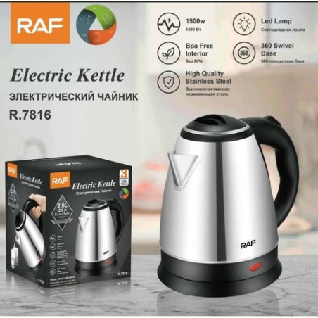 Bouilloire électrique RAF 2 Litres 1500 Watts en Acier Inoxydable