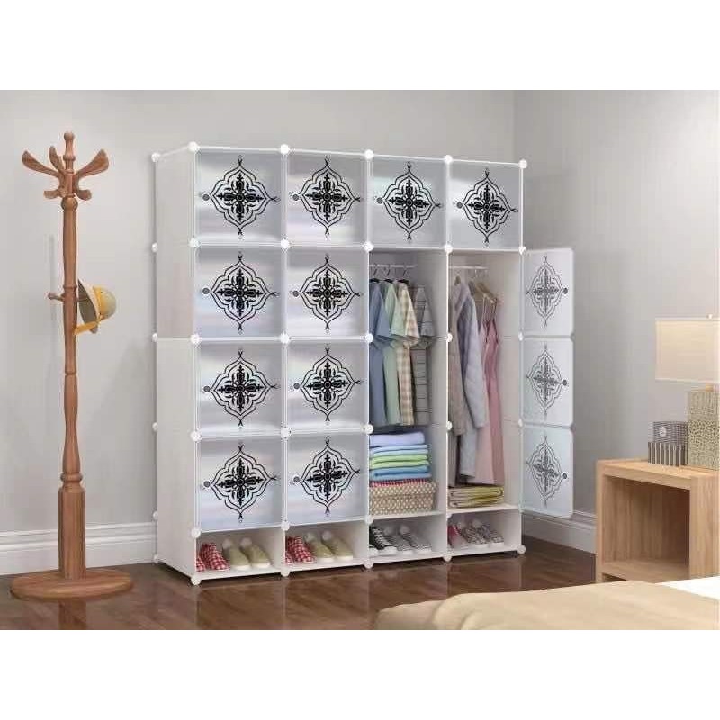 Armoire 4 battants plastiques avec range chaussures- blanc