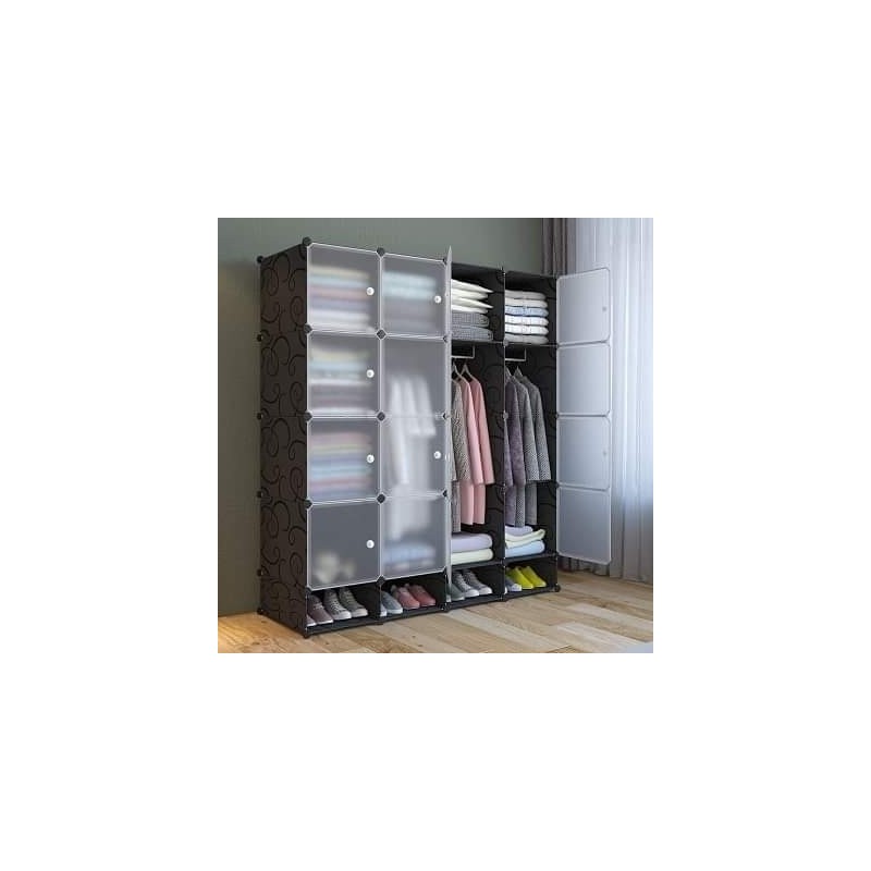 Armoire Penderie 4 Battants avec Rangement Chaussure -Plastique